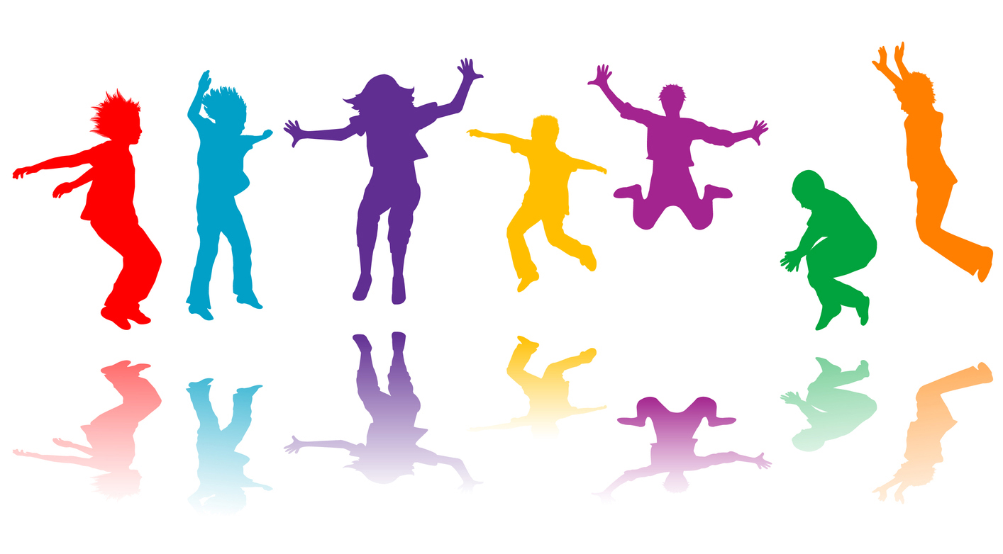 Group of hand drawn children silhouettes jumping
